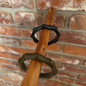 Vintage Bakelite bamboo carved bracelet. Rare olive green color and black.